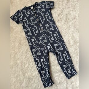 kate quinn Navy Bamboo One-Piece Union Suit with White Antique Key Print